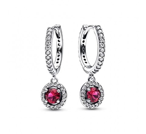 PENDIENTES PANDORA PLATA ARO Y CIRCULO ROJO 292379C01