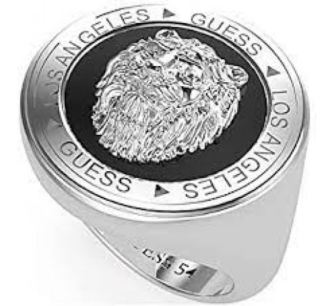 ANILLO GUESS ACERO NEGRO Y CABEZA LEON JUMR01315JWSTBK64