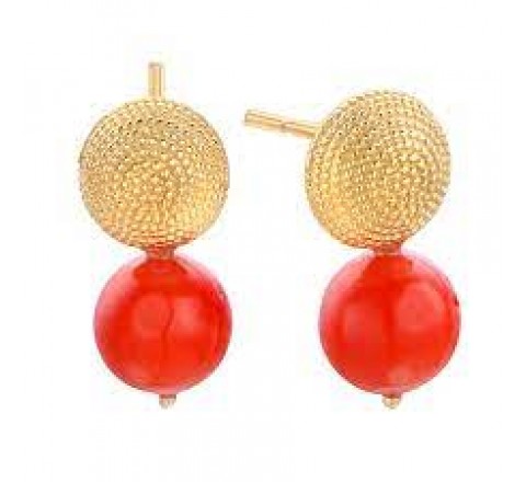 PENDIENTES PLATA DORADA CON BOLA CORAL 2,5CM 00510774