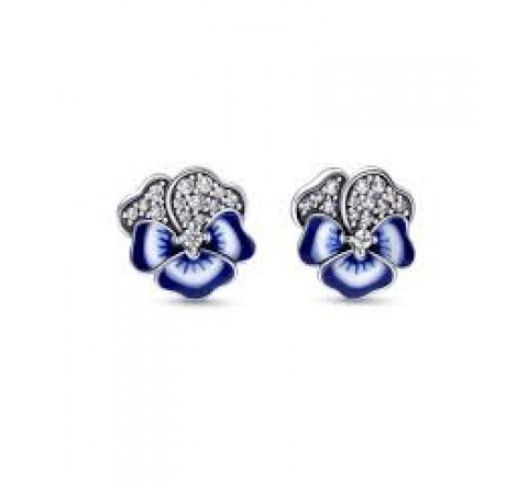 PENDIENTES PANDORA PLATA FLOR PENSAMIENTO AZUL 290781C01