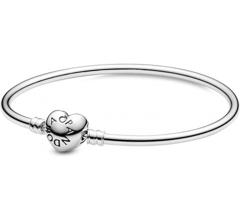 PULSERA PANDORA PLATA RIGIDA BROCHE CORAZON LISO 596268-21