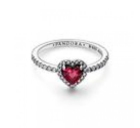 ANILLO PANDORA PLATA CORAZON NIVELADO ROJO Nº16 198421C02-56