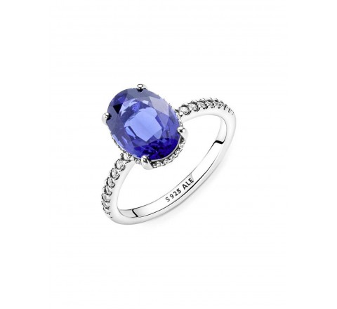 ANILLO PANDORA PLATA HALO PIEDRA AZUL Nº14 190056C01-54