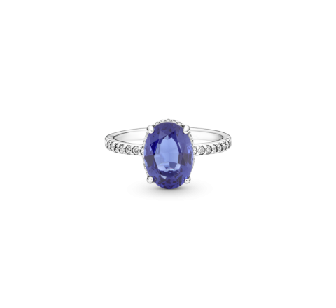 ANILLO PANDORA PLATA HALO PIEDRA AZUL Nº18 190056C01-58