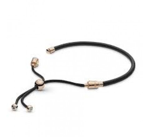 PULSERA PANDORA 588059CBK-2 CUERO NEGRO PLATA ROSADA