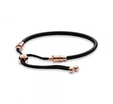 PULSERA PANDORA 588059CBK-2 CUERO NEGRO PLATA ROSADA