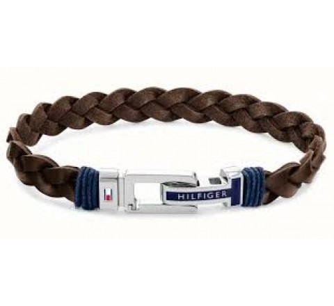 PULSERA TOMMY HILFIGER 2790309 CUERO TRENZADO MARRON Y ACERO