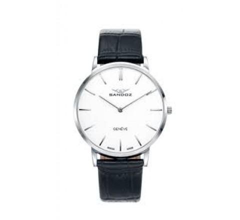 RELOJ SANDOZ 81429-07 CORREA PIEL NEGRA CAJA ACERO Y ZAFIRO