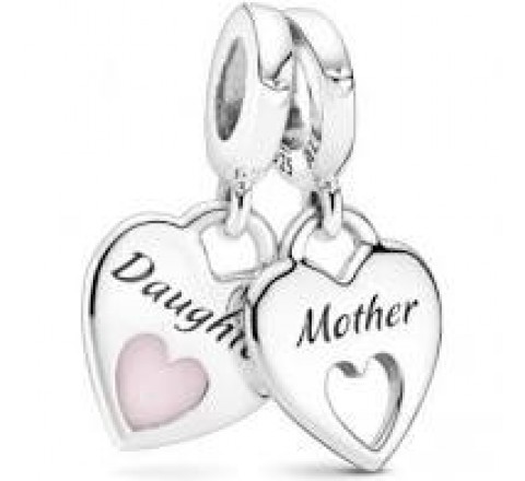 CHARMS PANDORA 799187C01 PLATA MADRE E HIJA CORAZON ROSA