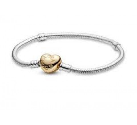 PULSERA PANDORA 568707COO-18 PLATA BROCHE CORAZON DORADO