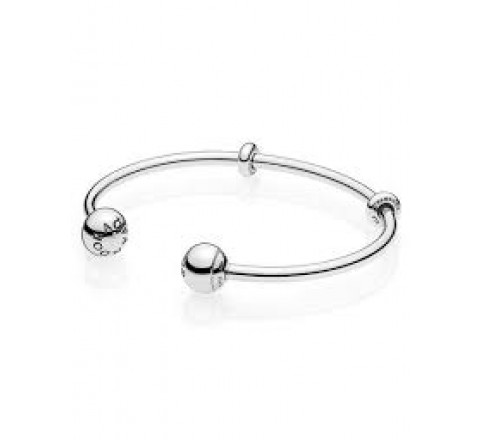 PULSERA PANDORA 596477-2 PLATA RIGIDA DOS BOLAS LISAS