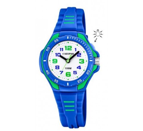 RELOJ CALYPSO SILICONA AZUL Y VERDE ANALOGICO Y LUZ K5757/4