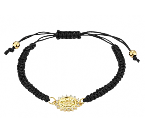 PULSERA RADIANT CORDON NEGRO MOTIVO PLATA DORADA RY000053