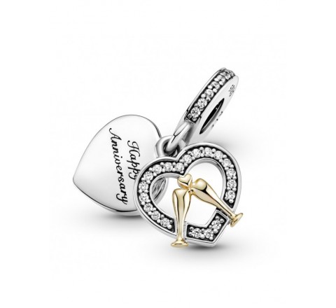 CHARMS PANDORA ANIVERSARIO 799322C01 PLATA CORAZON DOS COPAS DORADAS