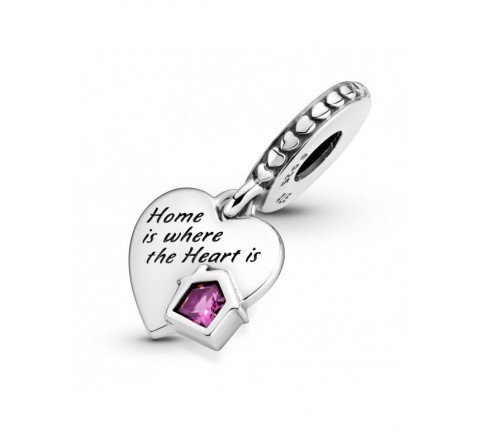 CHARMS PANDORA 799324C01 PLATA CORAZON CASITA PIEDRA ROSA