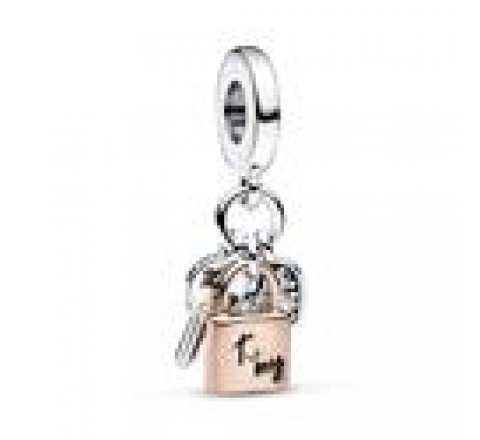 CHARM PANDORA PLATA BICOLOR LLAVE CANDADO CORAZON 782506C01