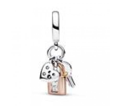 CHARM PANDORA PLATA BICOLOR LLAVE CANDADO CORAZON 782506C01