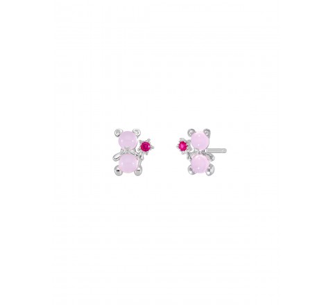 PENDIENTES MAREA PLATA OSITO CIRCONITAS ROSAS D03001/A