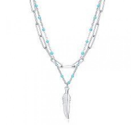 COLLAR DOBLE ACERO ESMALTE AZUL PLUMAS 75308C01000
