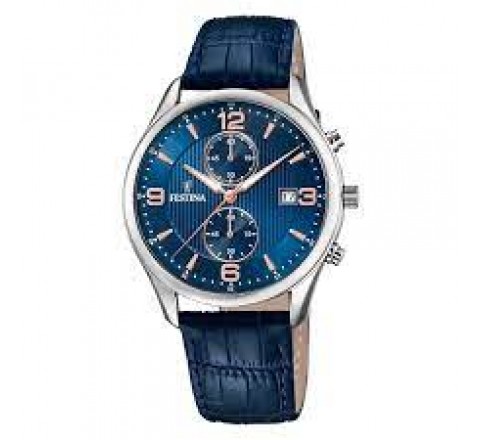 RELOJ FESTINA CAJA ACERO CORREA PIEL AZUL F6855/6