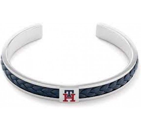 PULSERA TOMMY HILFIGER ACERO Y CUERO AZUL RIGIDA 2790490