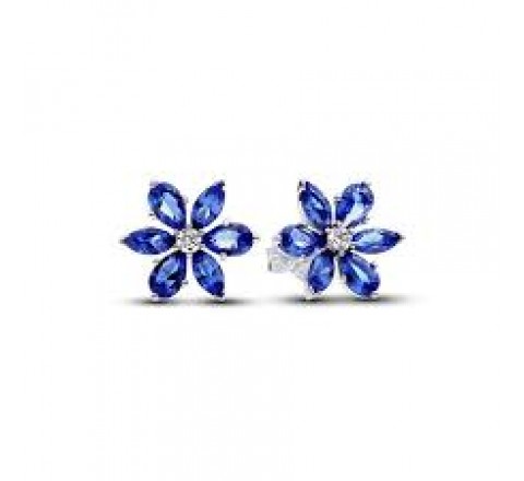 PENDIENTES PANDORA PLATA FLOR PIEDRAS AZUL 292407C01