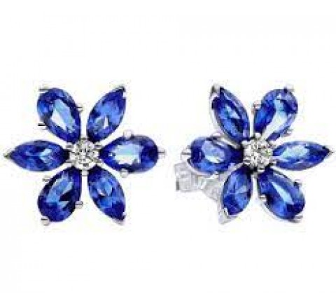 PENDIENTES PANDORA PLATA FLOR PIEDRAS AZUL 292407C01