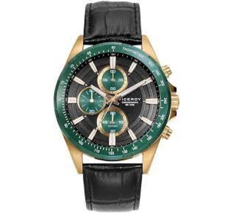 RELOJ VICEROY CAJA ACERO DORADO CORREA PIEL NEGRA 401337-57