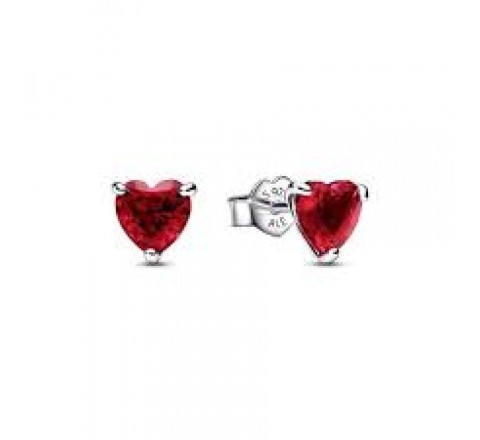 PENDIENTES PANDORA PLATA BOTON CORAZON ROJO 292549C01