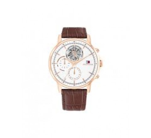 RELOJ TOMMY HILFIGER CAJA ROSADA CORREA PIEL MARRON 1710606