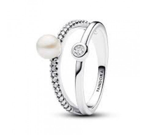 ANILLO PANDORA PLATA DOBLE PERLA Y CIRCONITAS 193147C01-58