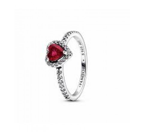 ANILLO PANDORA PLATA CORAZON NIVELADO ROJO Nº14 198421C02-54