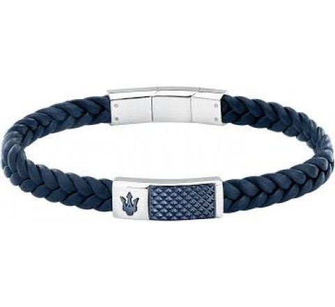 PULSERA MASERATI CUERO AZUL Y ACERO JM4249IK01