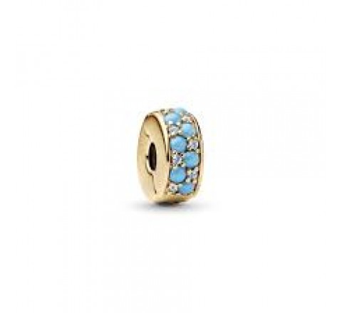 CLIP PANDORA PLATA DORADA AZUL AGUA 763902C01