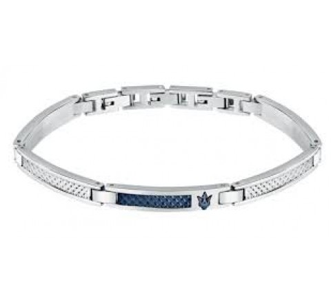 PULSERA MASERATI ACERO ESLABONES TRIDENTE AZUL JM423AVD22