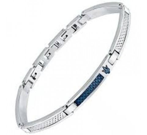 PULSERA MASERATI ACERO ESLABONES TRIDENTE AZUL JM423AVD22