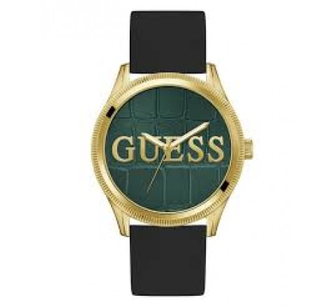 RELOJ GUESS CAJA ACERO DORADA CORREA SILICONA NEGRA GW0887G2