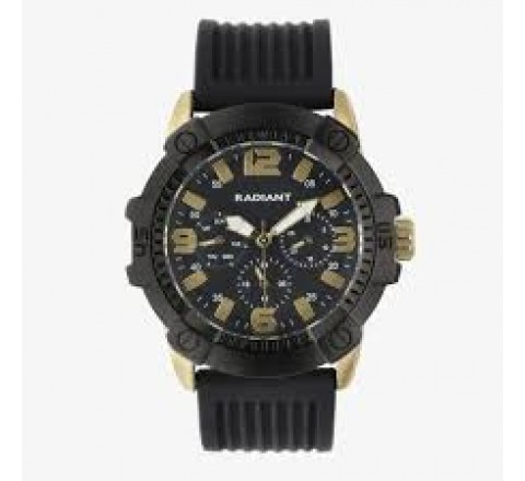 RELOJ RADIANT CORREA SILICONA NEGRA CAJA DORADA RA682701