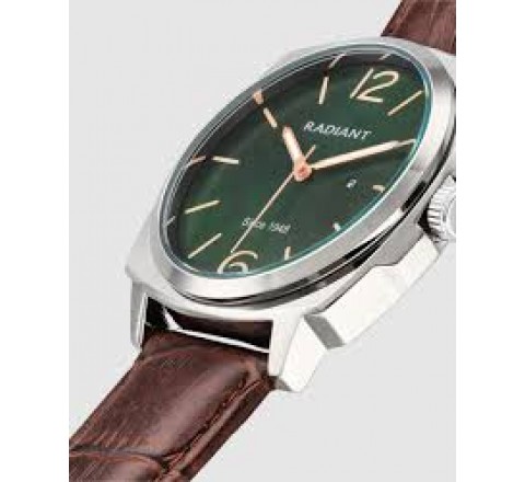 RELOJ RADIANT CORREA PIEL MARRON ESFERA VERDE RA678204