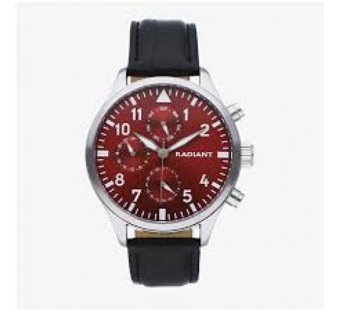 RELOJ RADIANT CORREA PIEL NEGRA ESFERA BURGUNDY RA612710