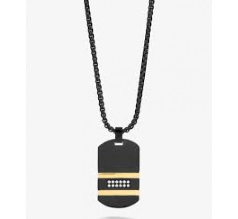 COLLAR CON PLACA RADIANT ACERO NEGRO Y DORADO RH000113