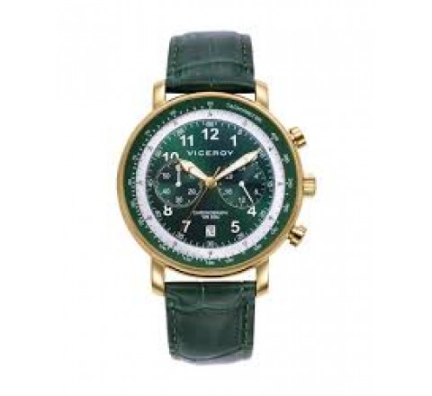 RELOJ VICEROY CAJA ACERO DORADO CORREA PIEL VERDE 401449-64