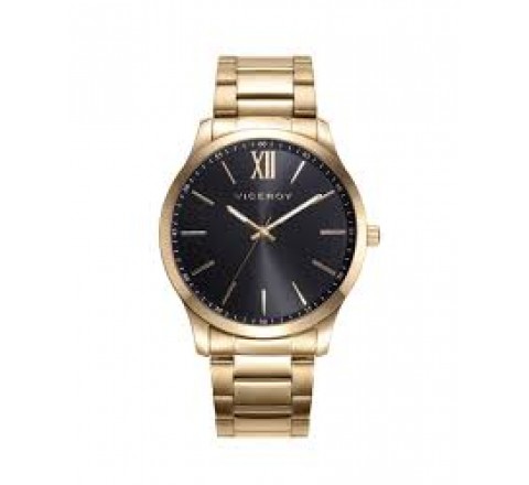 RELOJ VICEROY CAJA Y ARMIS ACERO DORADO ESF NEGRA 401185-93