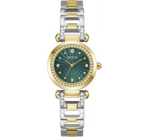 RELOJ GUESS CAJA Y ARMIS BICOLOR DORADO ESF VERDE GW0869L1