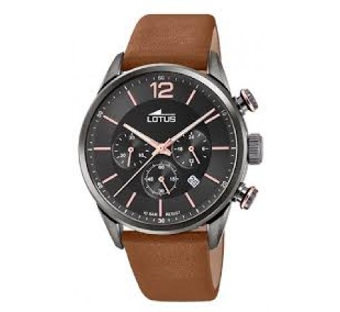 RELOJ LOTUS CAJA ACERO NEGRO CORREA PIEL MARRON 18687/2