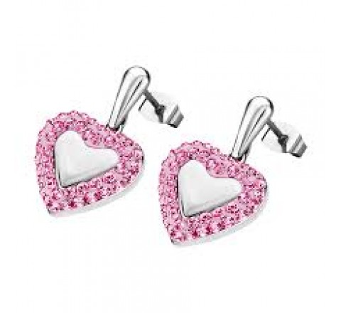 PENDIENTES LOTUS ACERO CORAZON CIRCONITAS ROSAS LS1768/4/2