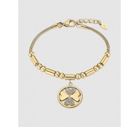 PULSERA LOTUS ACERO DORADO TREBOL COLGANDO LS2467/2/2