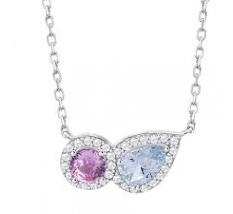 GARGANTILLA LOTUS PLATA CIRCONITA ROSA Y AZUL LP3841-1/1