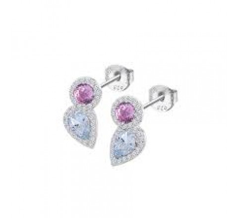 PENDIENTES LOTUS PLATA CIRCONITAS ROSA Y AZUL LP3841-4/1