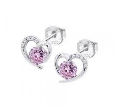 PENDIENTES LOTUS PLATA CORAZON CIRCONITA ROSA LP3106-4/2
